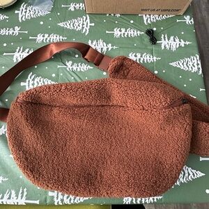 Calia Cozy Brown Fleece Crossbody Bag